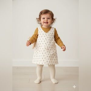 Carter's Cream Floral Dress and Gold Long Sleeve Top Set 3 Piece